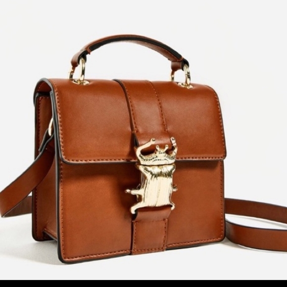 Zara Bags Zara Faux Leather Gold Beetle Crossbody Bag Poshmark